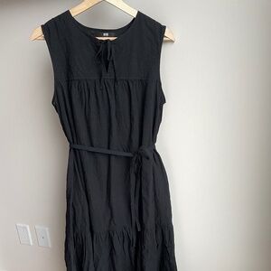 Belted shirt sleeveless midi dress